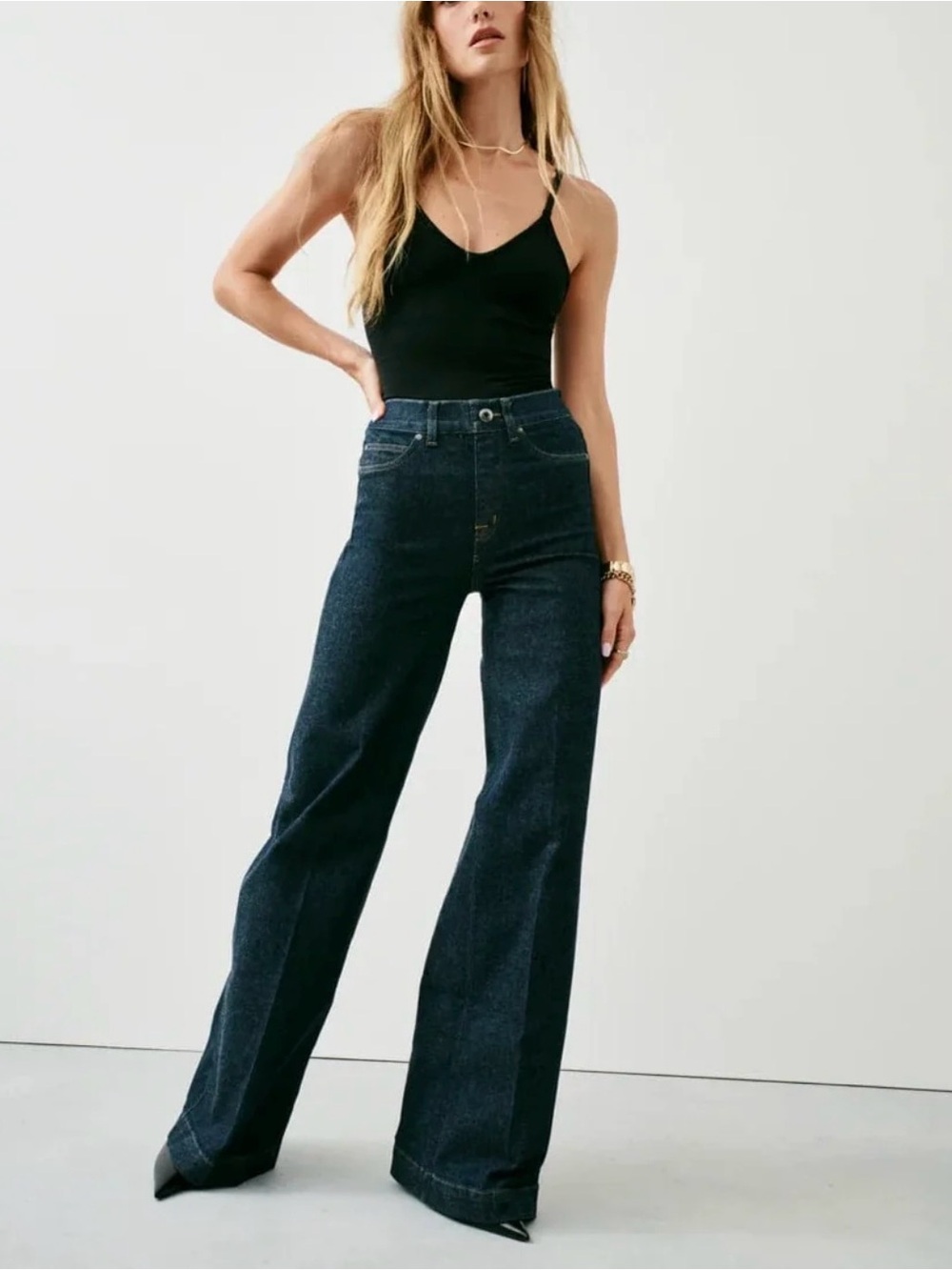High-Rise Wide Leg Spanx Pull On Women Jeans - Dark Indigo